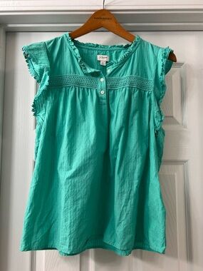 J. Crew Ruffled Pintuck Lace Yoke Sleeveless Top Sz Large 
Casual